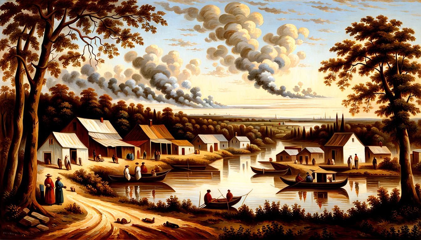 Mississippi Choctaw Village Painted on Linen in 1869