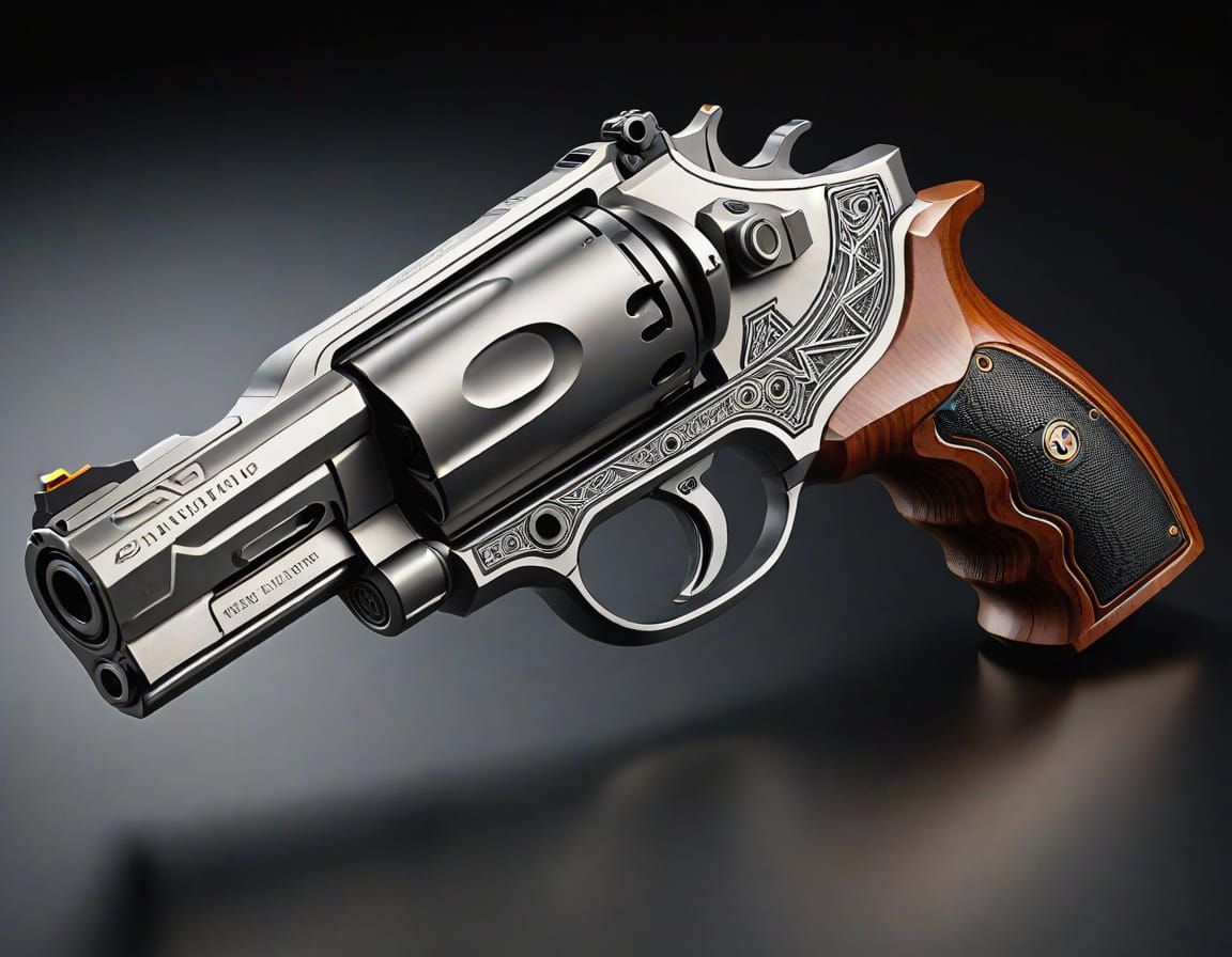 Detailed Revolver Pistol Illustration in Photographic Style
