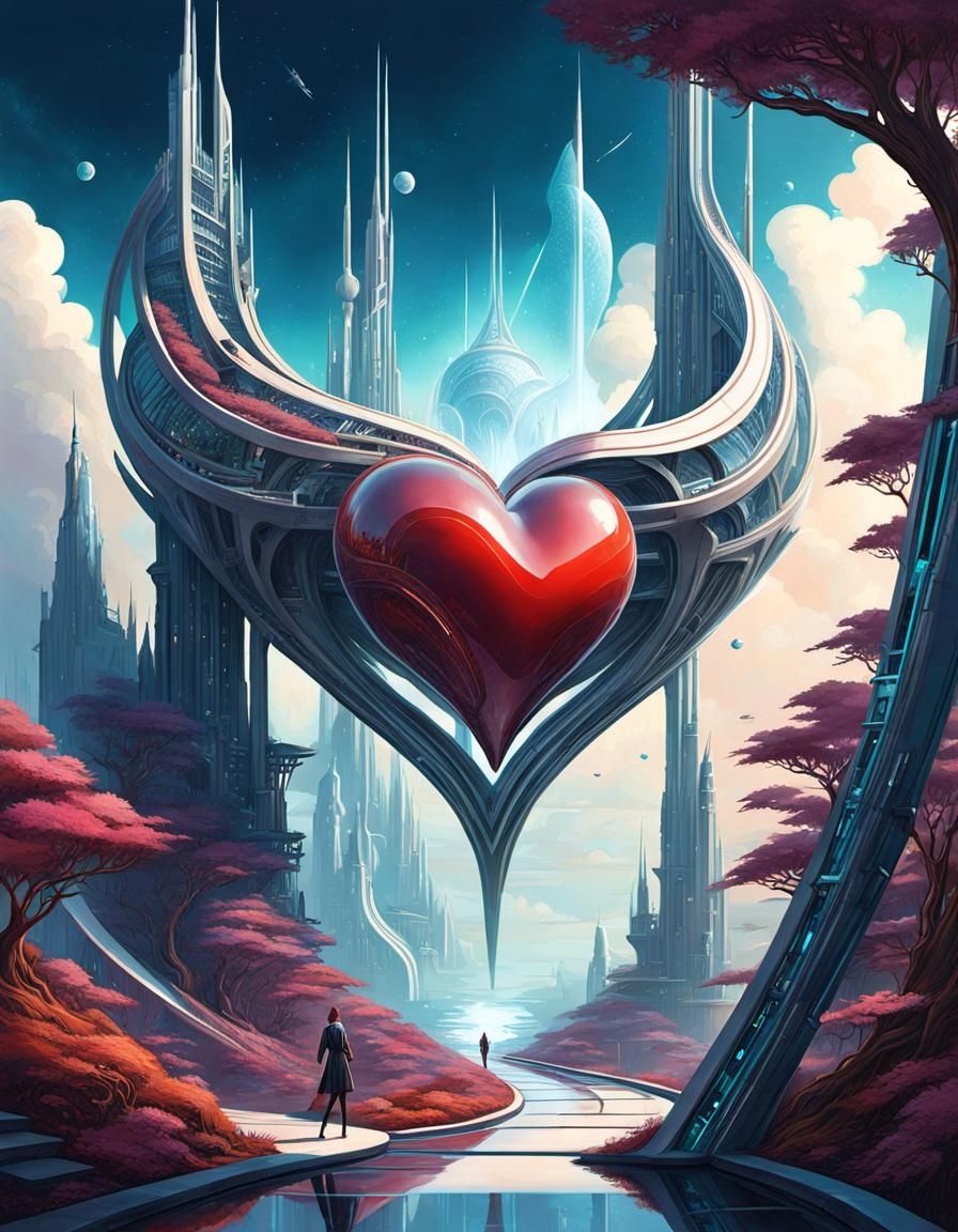 Futuristic City Path to Heart Statue