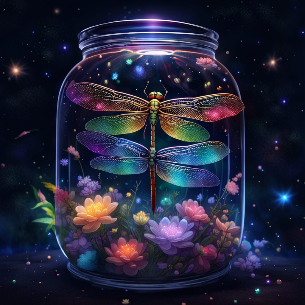 Luminous Dragonfly in Space, Digital Painting