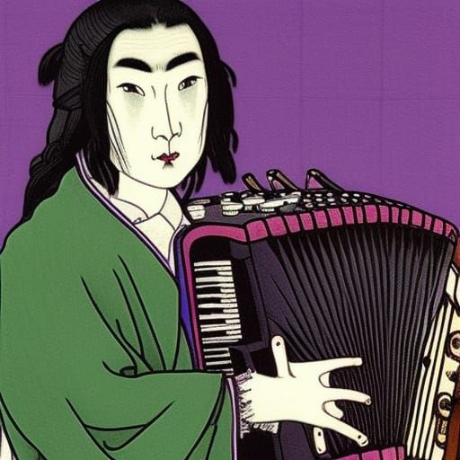 Vampire Plays Accordion in Pre-Raphaelite Style