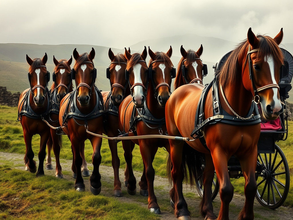 Clydesdale Horses Pulling Carriage Through Ireland