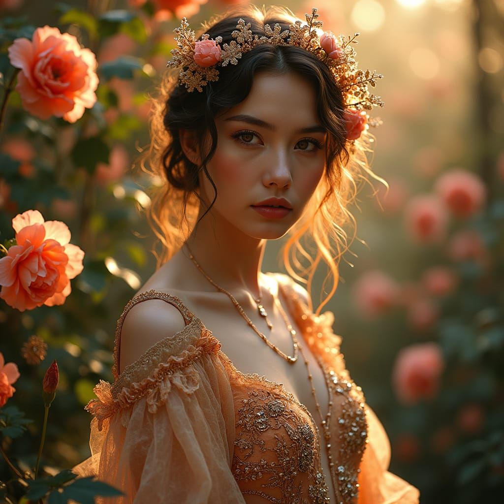 Art Nouveau Woman in Botanical Garden