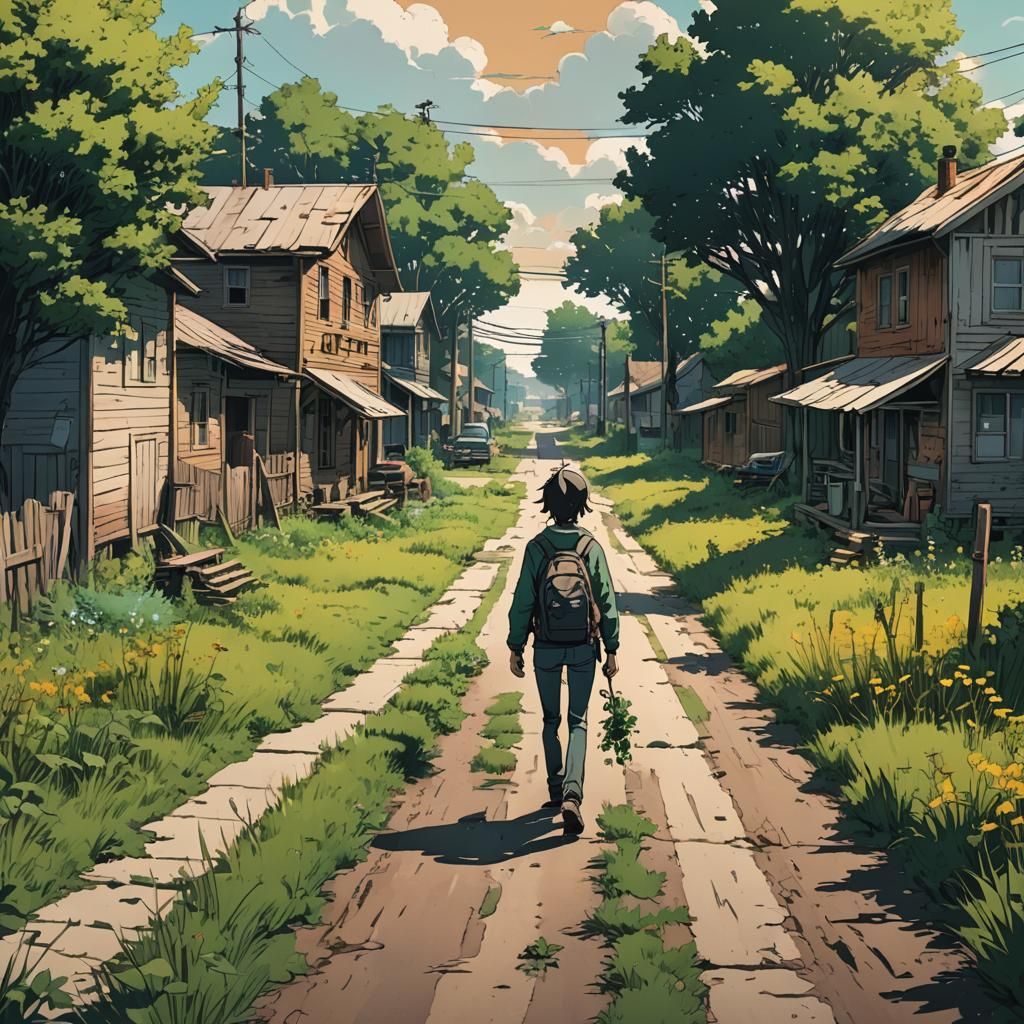 Quiet American Town in Anime Style