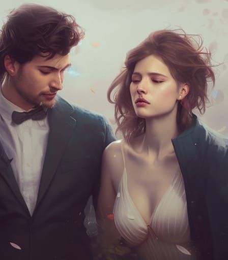 Loving Couple Portrait in Hyperdetailed Style