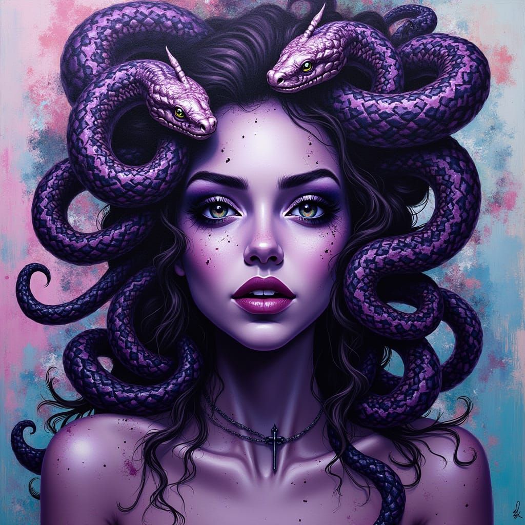 Mysterious Purple Goddess Surrounded by Serpents in Vibrant ...
