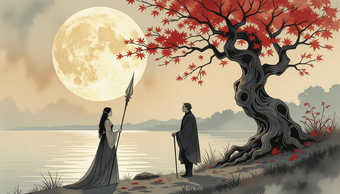 Ethereal Watercolor Meeting by Moonlit Water