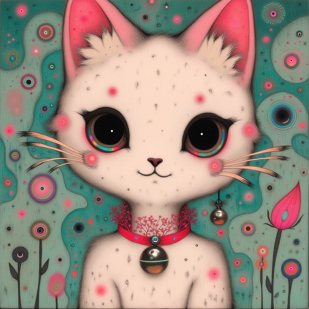 Whimsical Cat in Enchanted Paisley Dreamscape