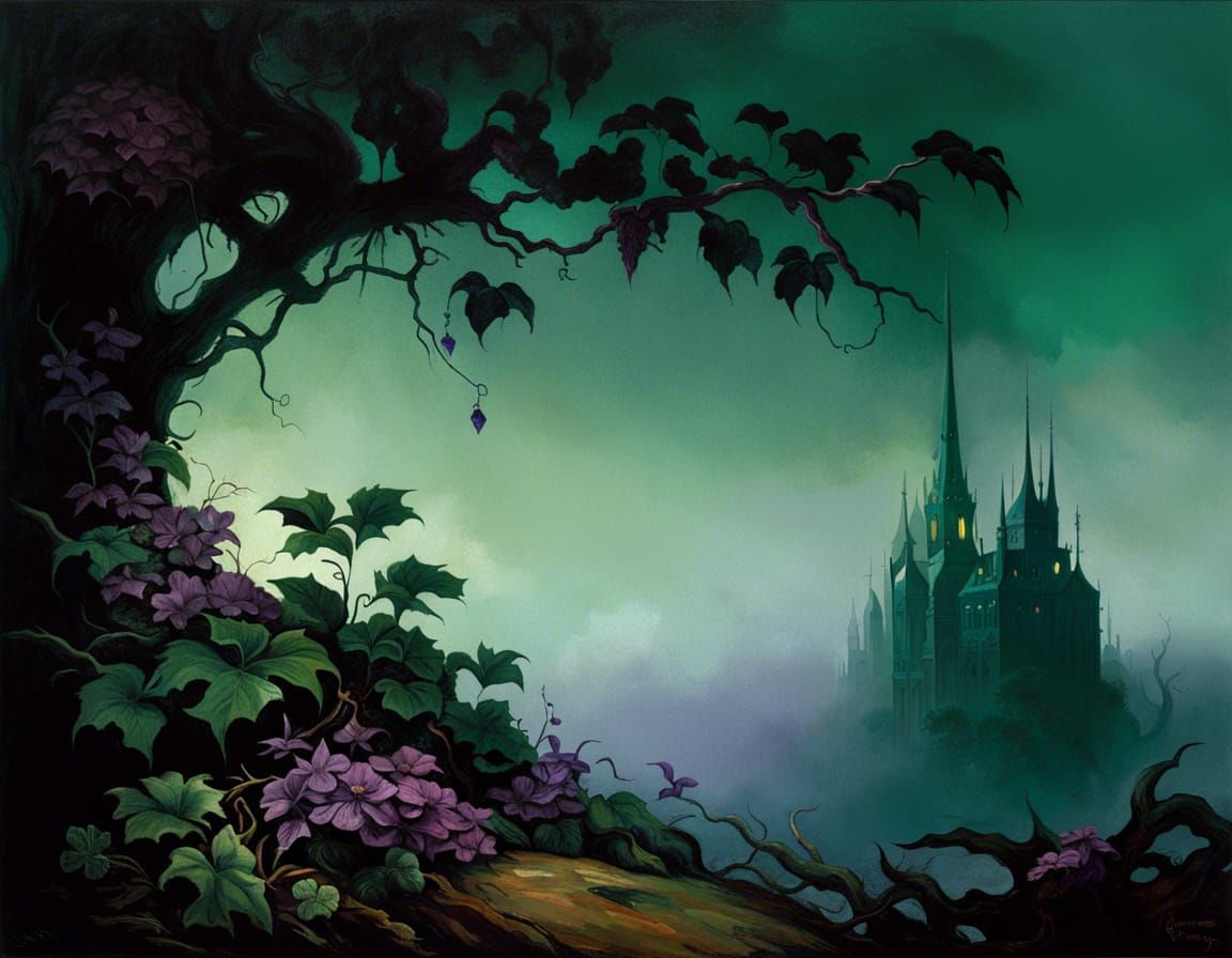 Eerie Dark Fantasy Plant with Purple Trim