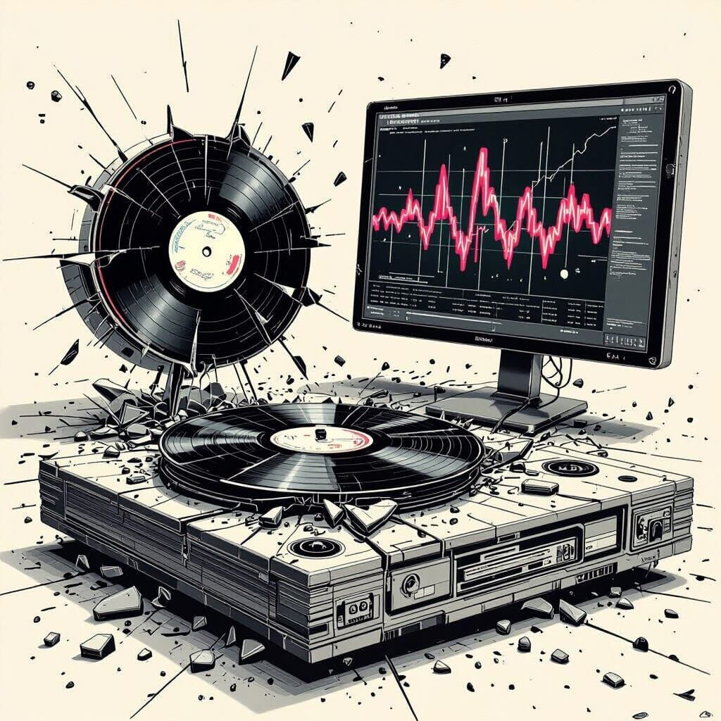 Shattered Record in Surreal Digital Art Style