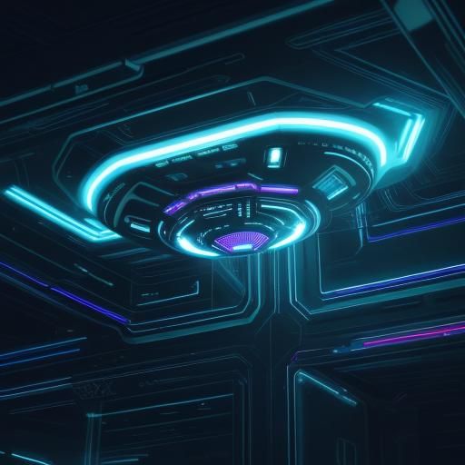 Futuristic UFO Over Neon Cityscape