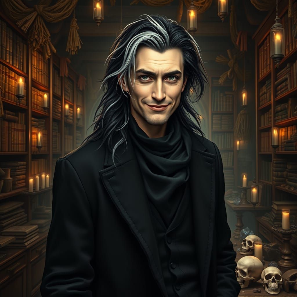 Ethereal Mystic in Dark Workroom