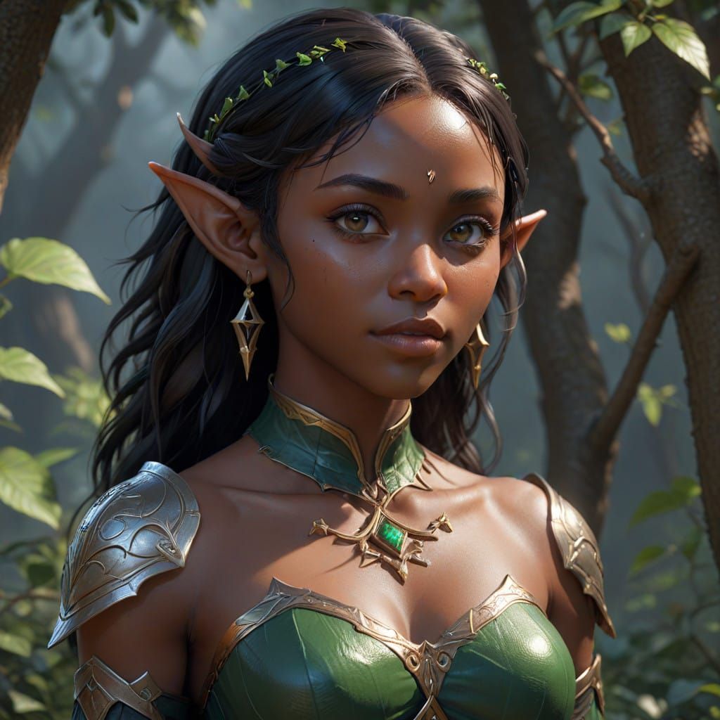 Ebony Elf Girl in Anime Style