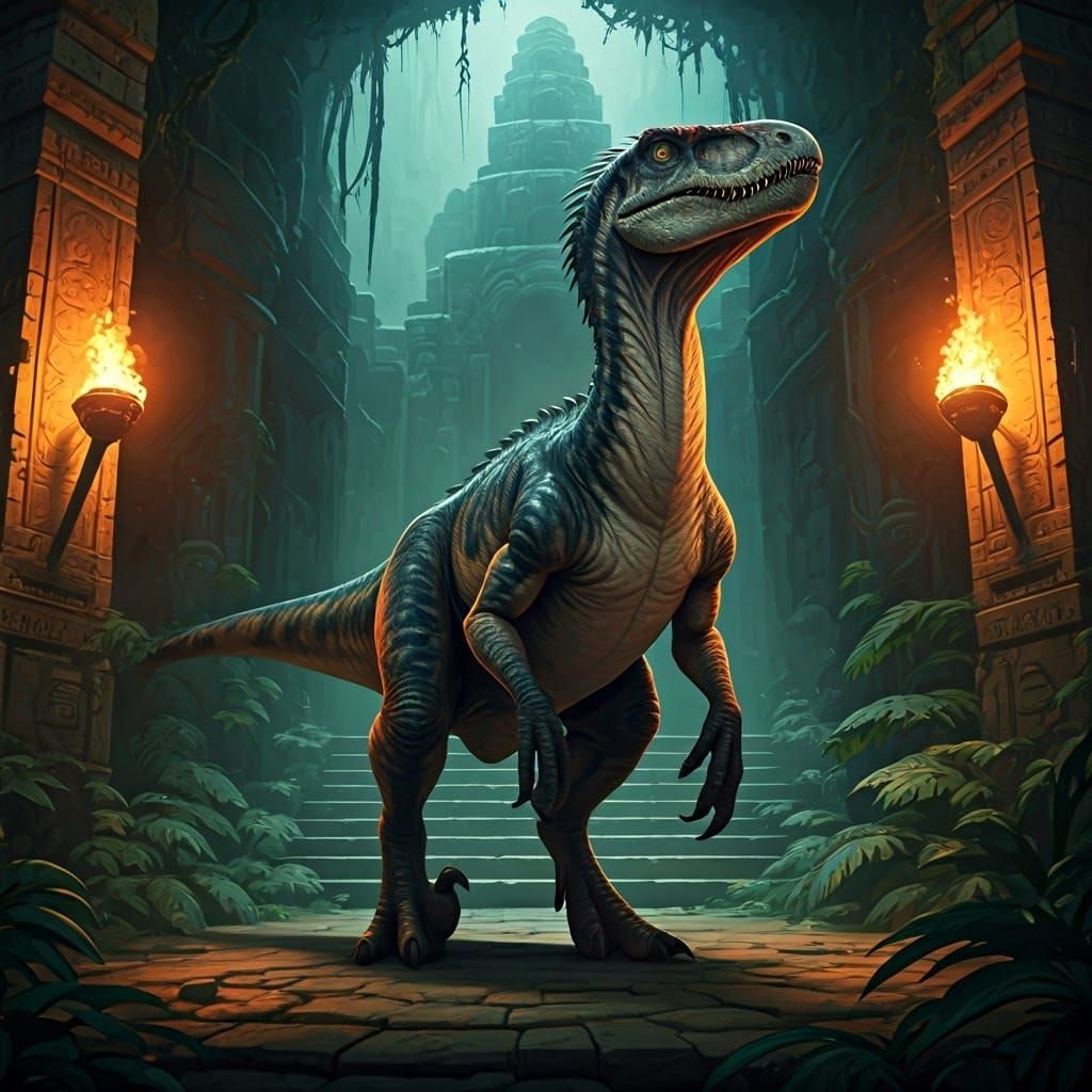 Indoraptor Triumph in Ancient Temple