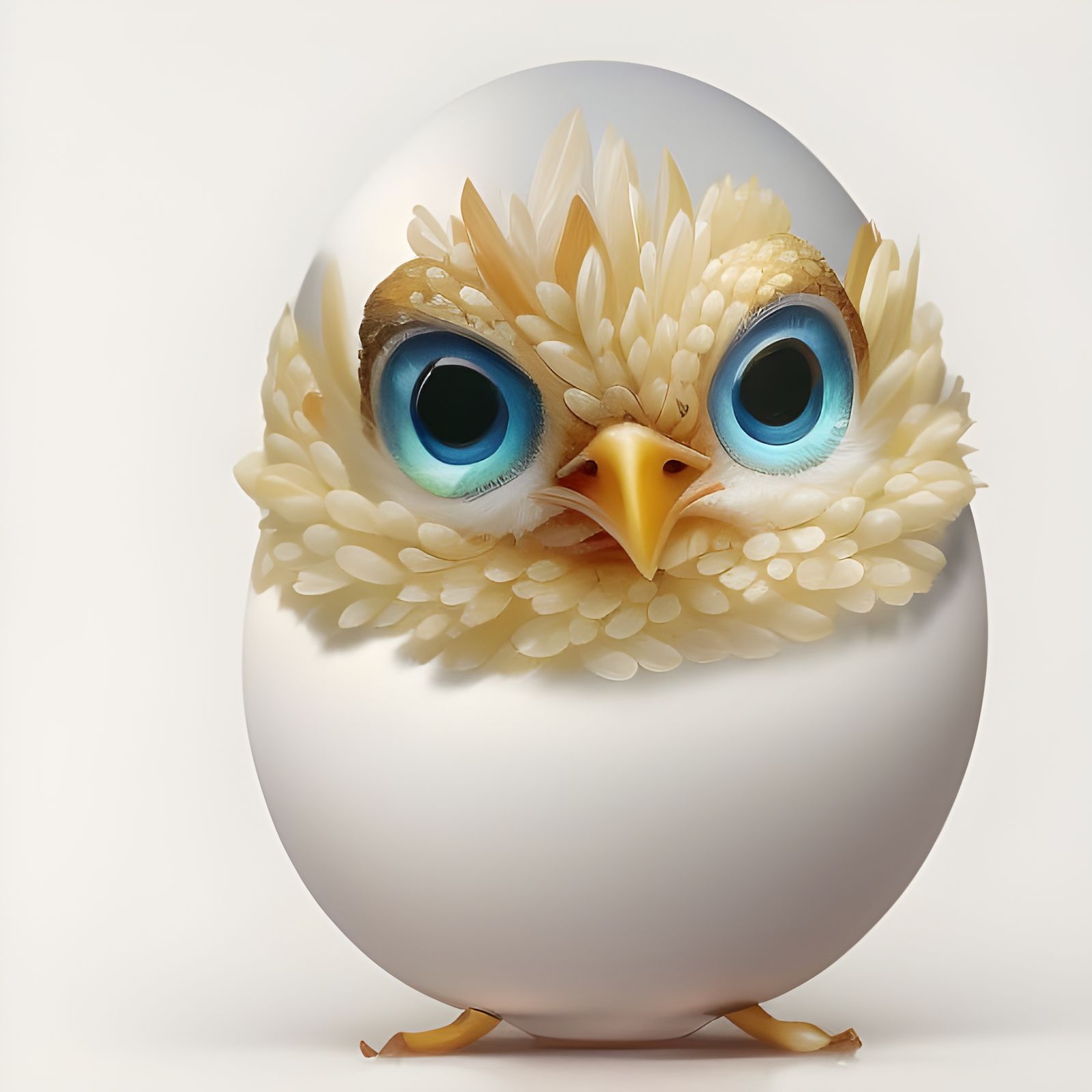 Cute Baby Chicken Hatching From Egg as Cartoon Oil Painting