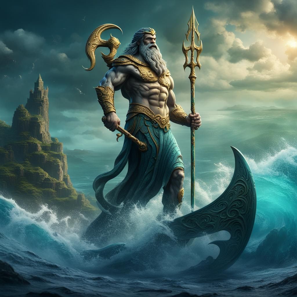 Poseidon with Trident: Detailed Matte Painting