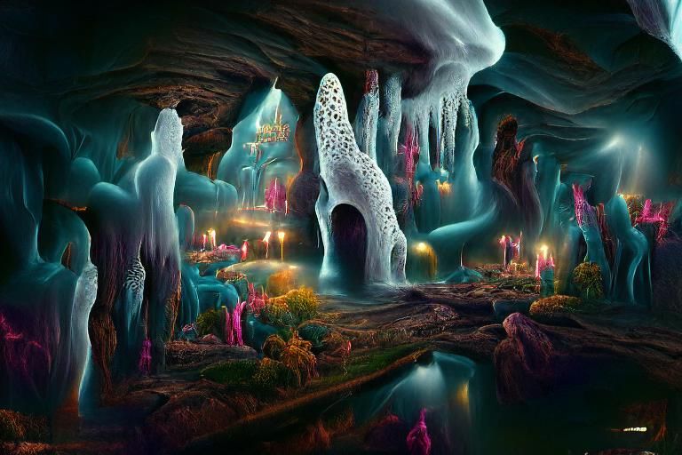 Magical Bioluminescent Cave with Underground Lake