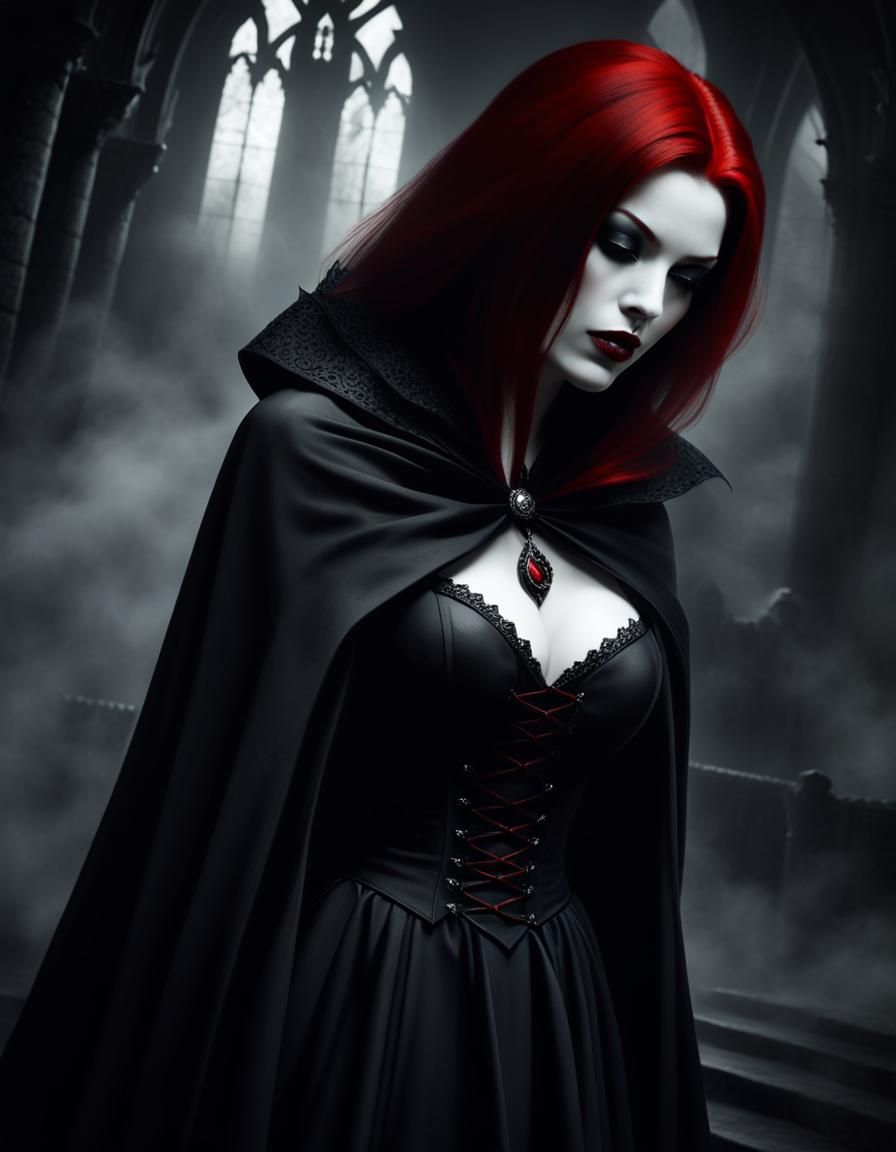 Gothic Vampire in Foggy Castle: Dark Fantasy Art