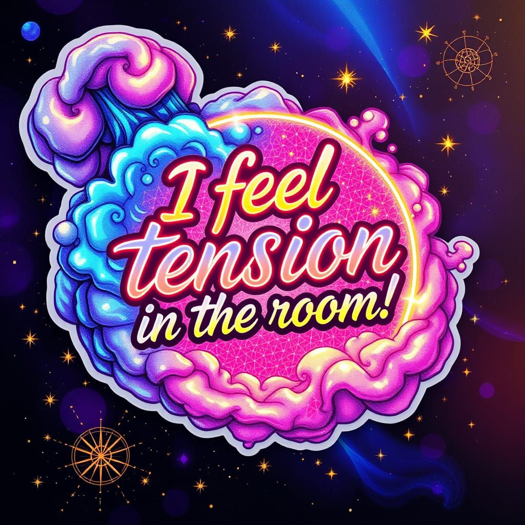 Cosmic Sticker with Iridescent Text and Astral Energy