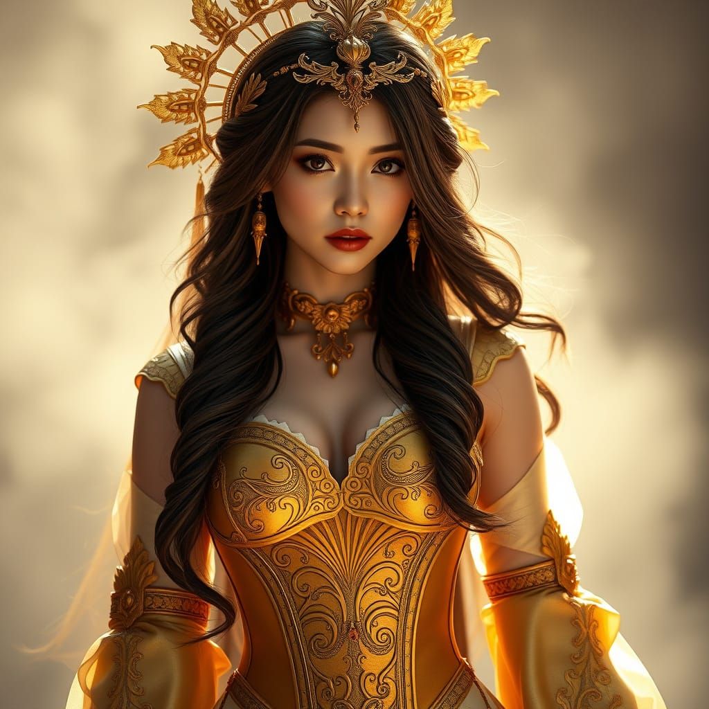 Ethereal Leona in Golden Corset Dress, Chinese-Spanish Cospl...