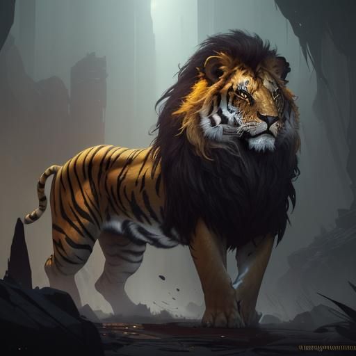 Majestic Liger in Dark Fantasy Style