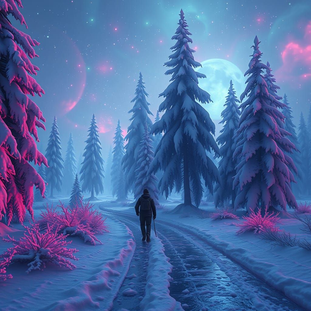 Radiant Winter Wonderland Scene in Vibrant Colors