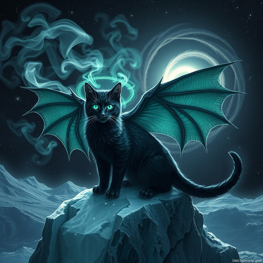 Dragon-Winged Cat on Ice Planet, as Digital Art