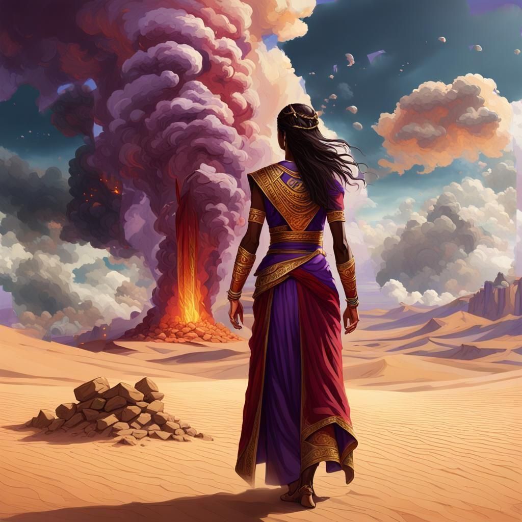 Jericho Woman Gazing at Pillar of Fire, Digital Art