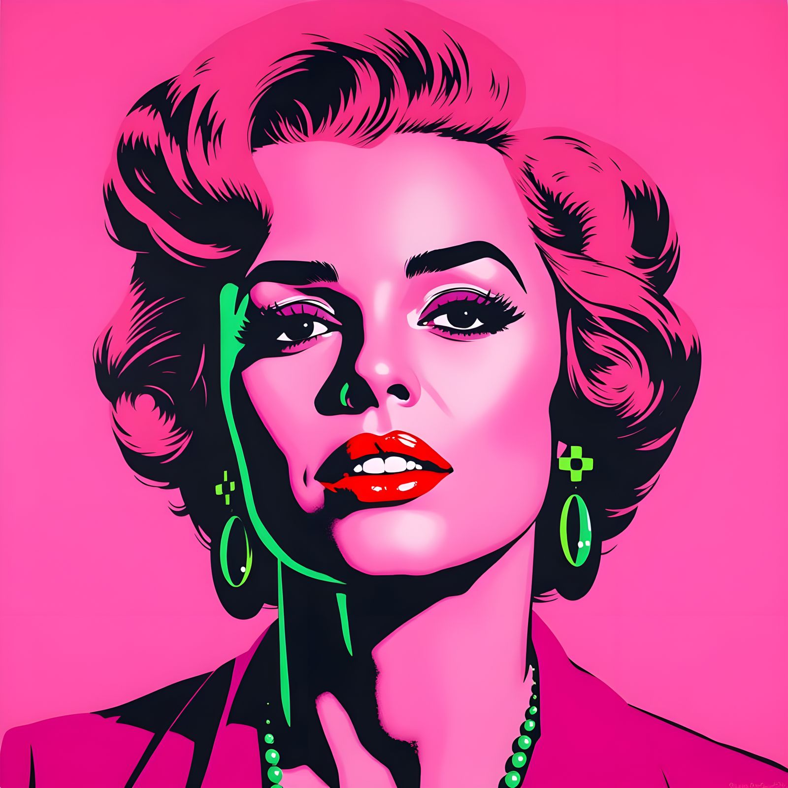 Vibrant Pop Art Portrait with Bold Lines and Pink Background