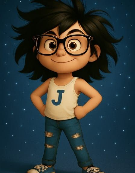 Cartoon Girl with Wild Hair in Pixar Style