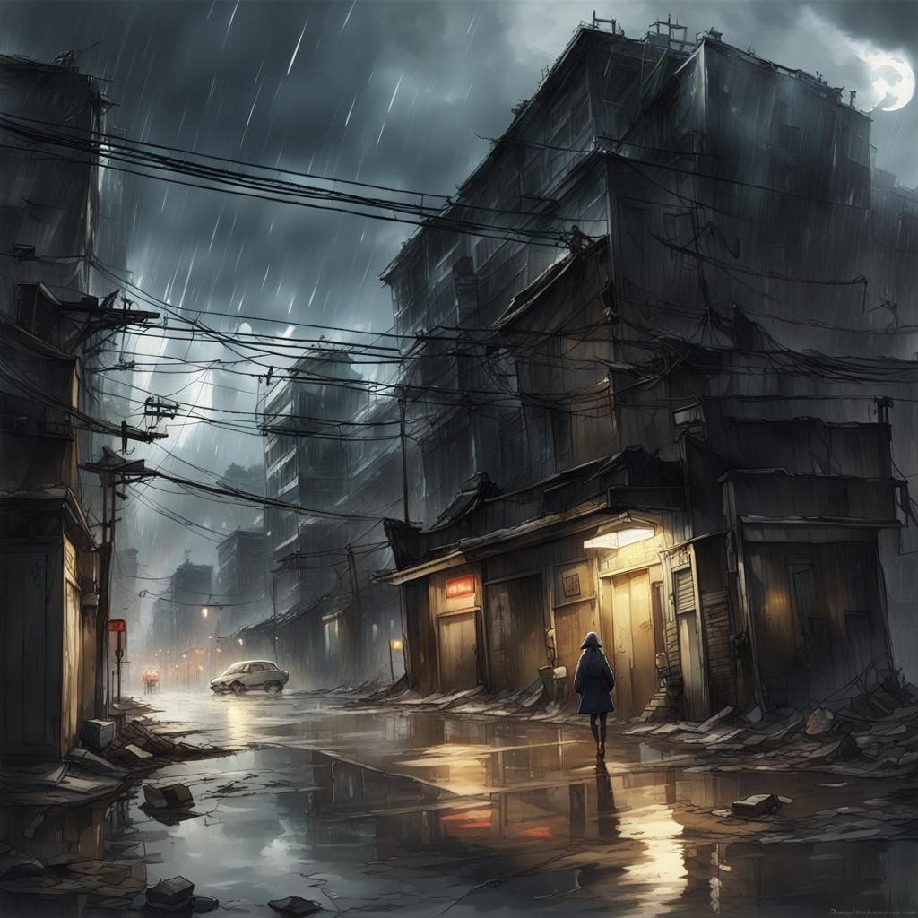 Storm Sweeps Desolate City: Anime Key Visual