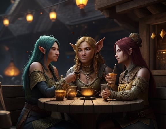 Female Goblins Enjoying Cocktails: High Fantasy 3D Art
