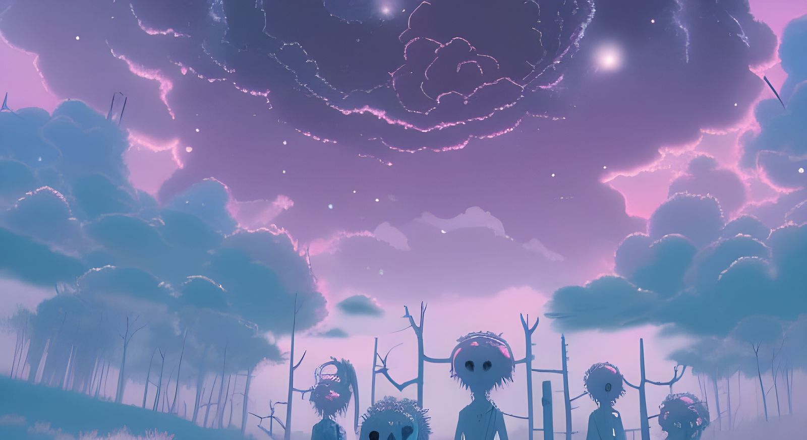 Surreal Cute Horror Landscape in Anime Style