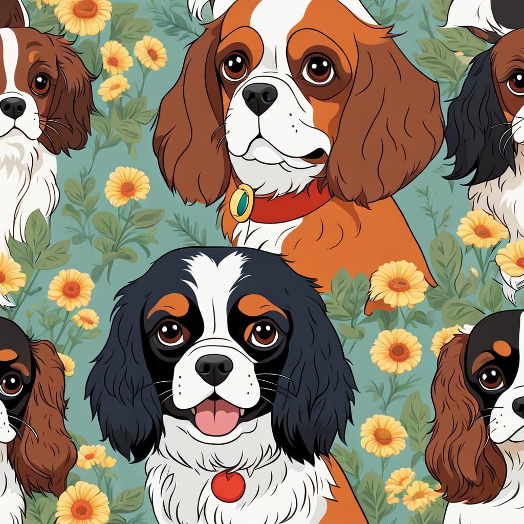 King Charles Spaniel in Ghibli Style