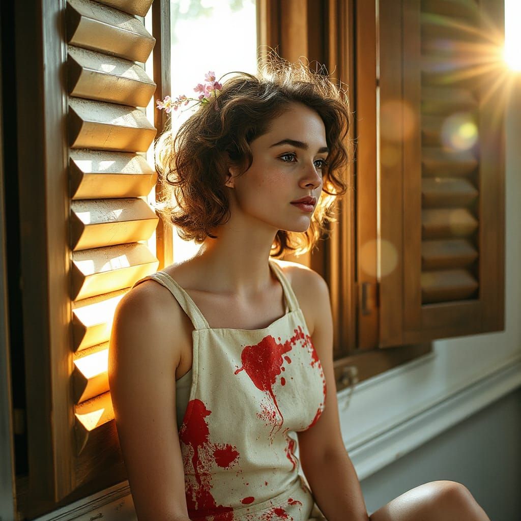 Young Woman Lost in Thought by Vintage Window