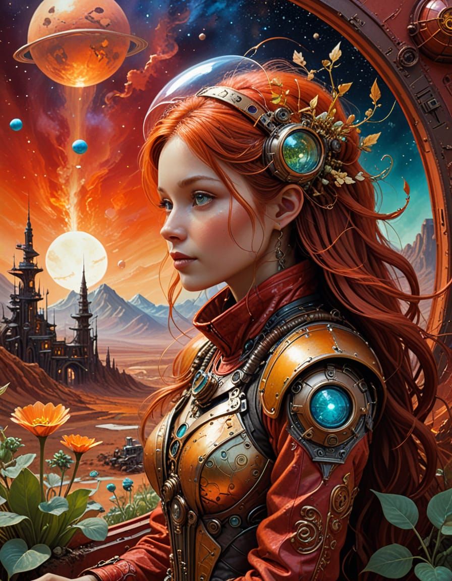 Fairy Portrait on Mars in Futuristic Greenhouses