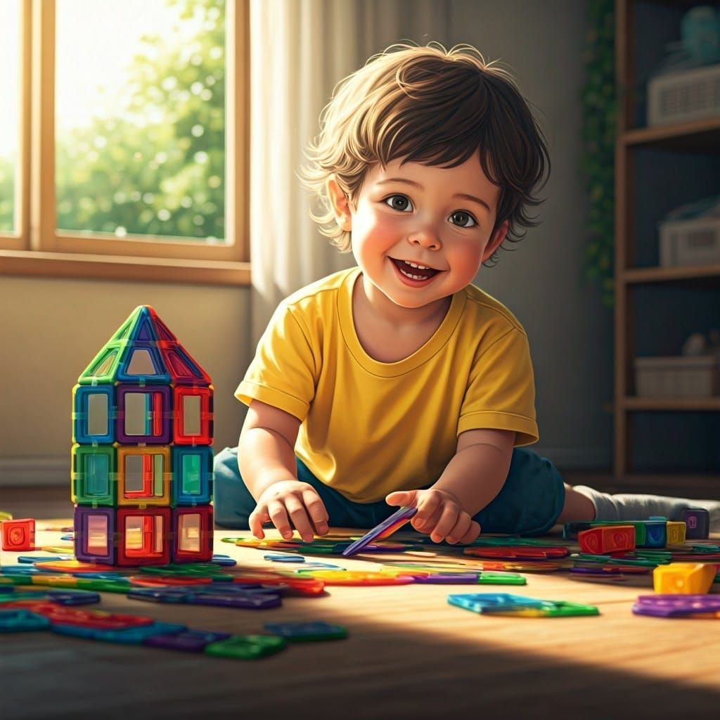 Boy Building Blocks: Ghibli-Inspired Anime Key Visual