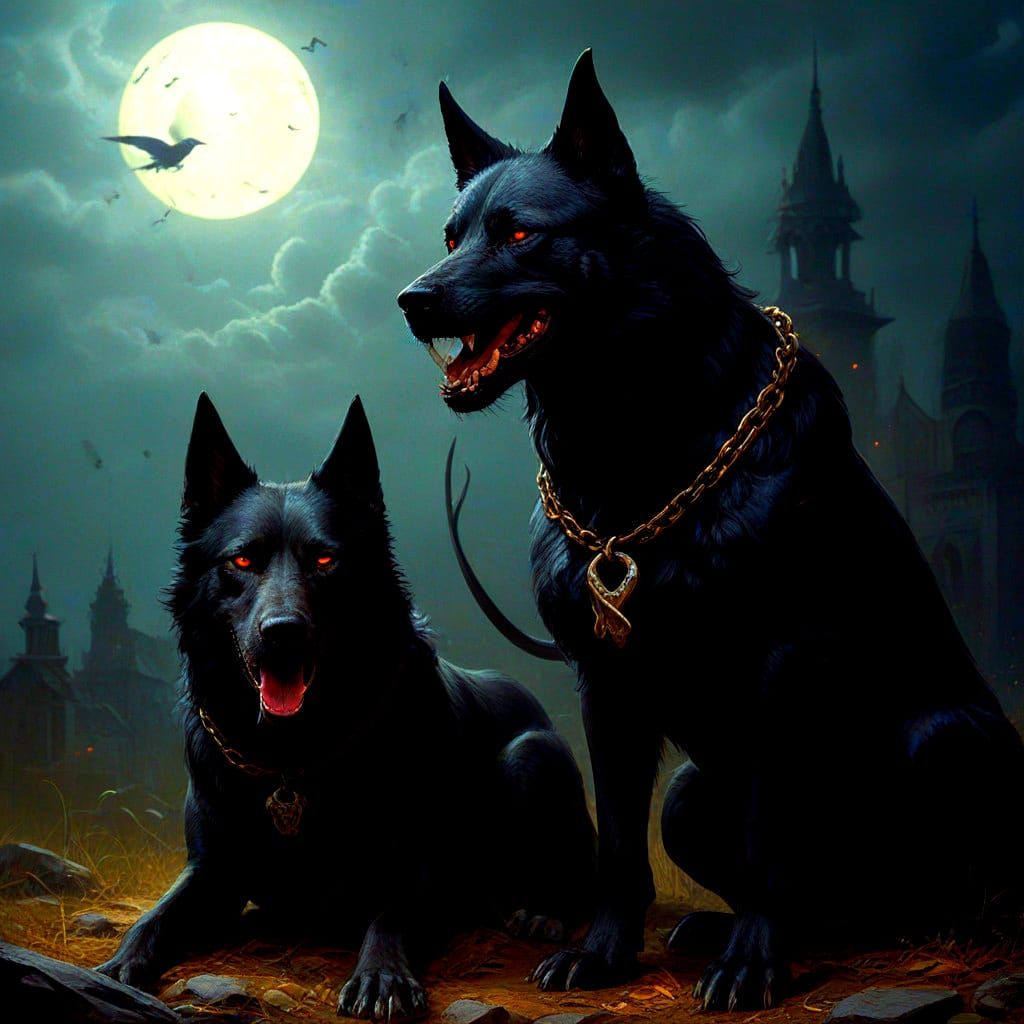 Hellhounds of Hades in Dark Fantasy Style