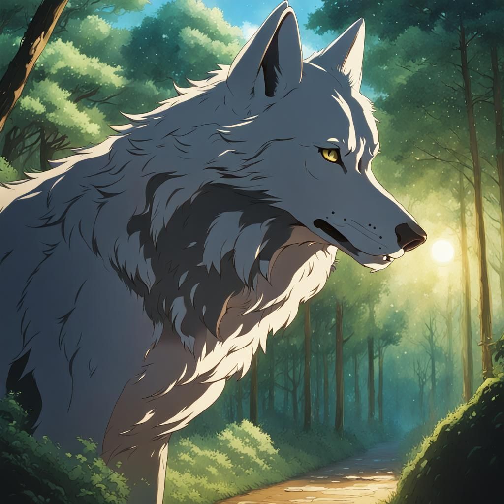 Anime Wolf Head in Studio Ghibli Style