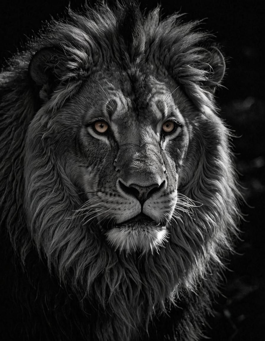Dramatic Lion Silhouette in Black and White