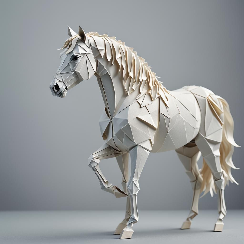 Origami White Horse with Ice Mane and Tail
