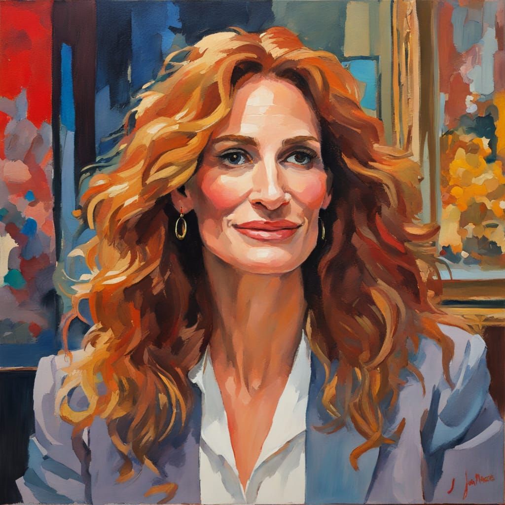 Julia Roberts Portrait in Gouache Impasto Style