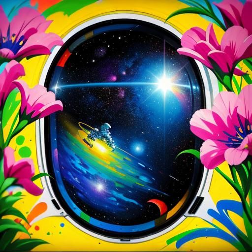Astronaut in Flower Garden, Graffiti Splash Art