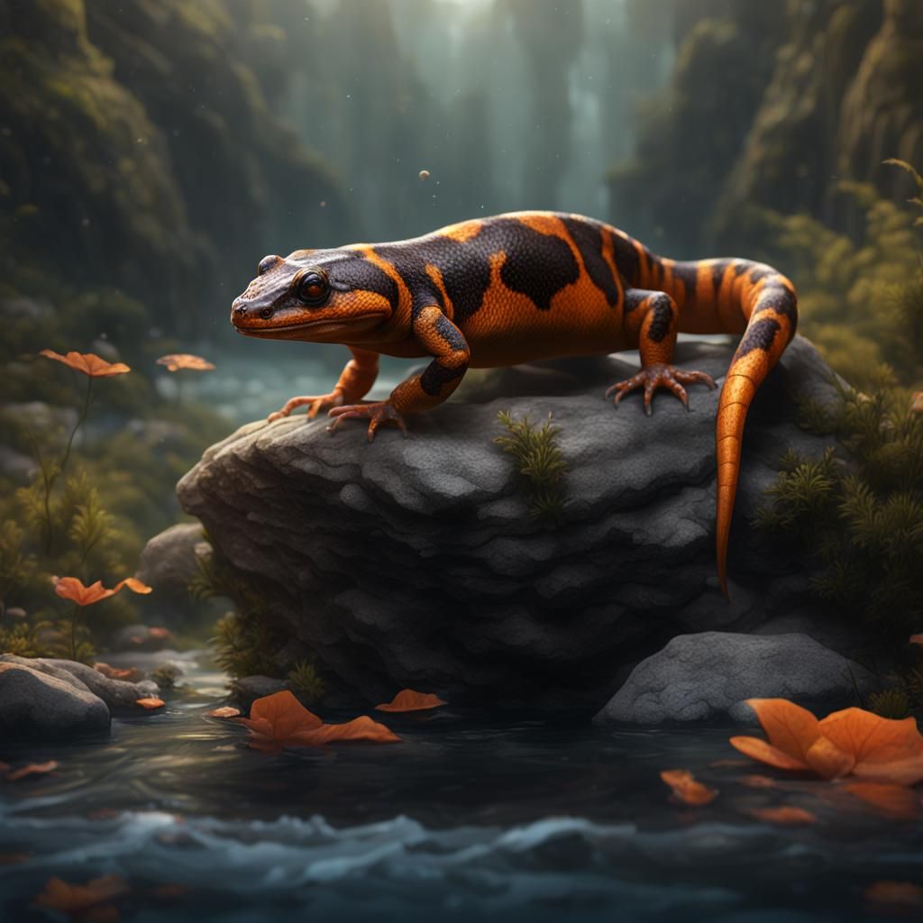 River Salamander Matte Painting in Fantasy Style