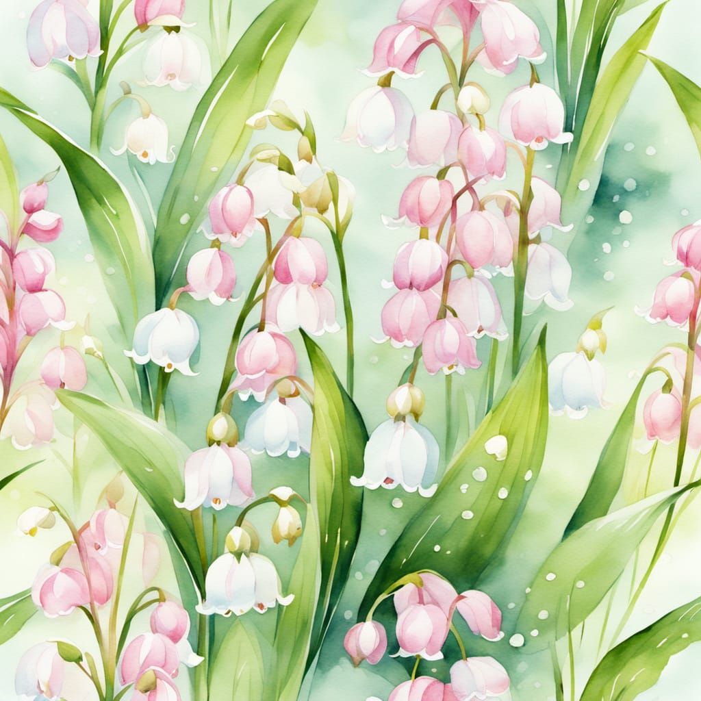 Watercolor Impression of Delicate Lilly of the Valley Flower...
