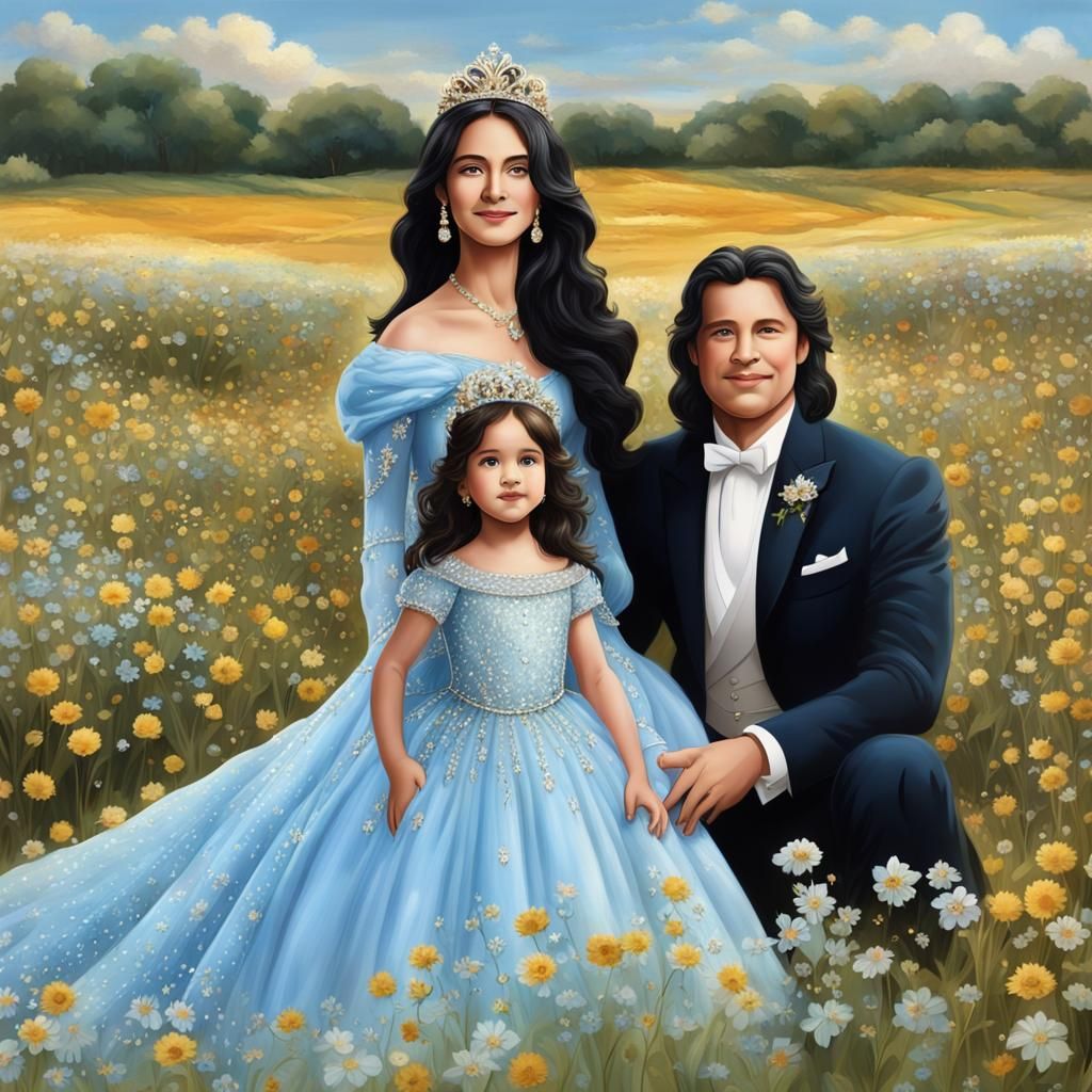 Princess with Family in Flower Field