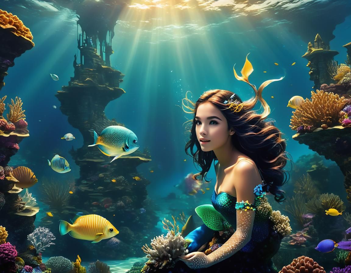 Mermaidcore Atlantis: A Vivid Underwater Scene