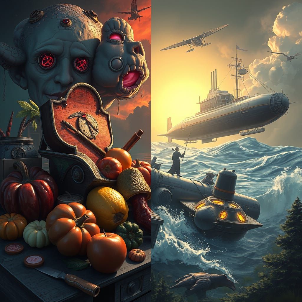 Surreal Still Life of Mutated Foods in Cyberpunk Digital Art
