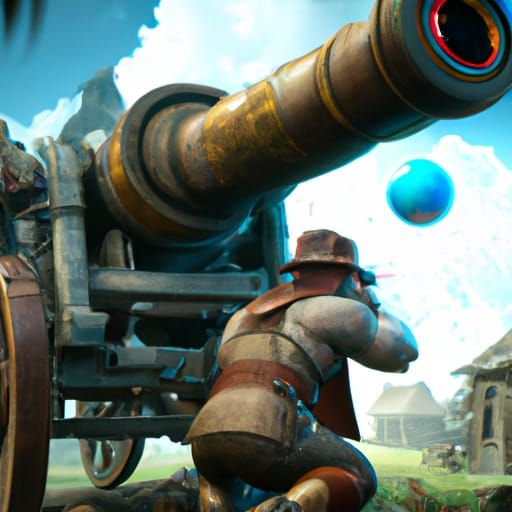 WW1 Soldier with Cannon: Detailed Matte Painting