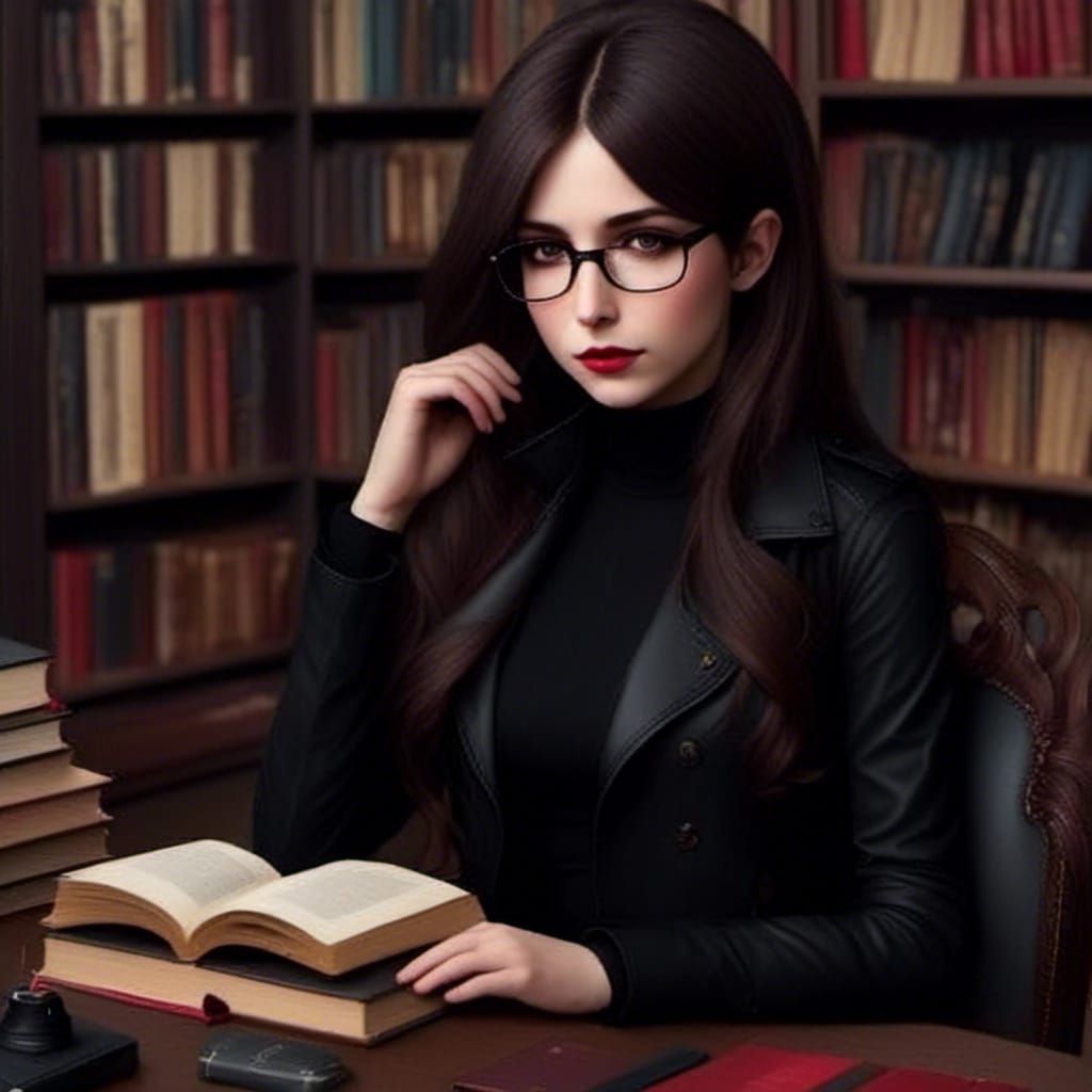 Woman with Glasses in Bookstore Portrait